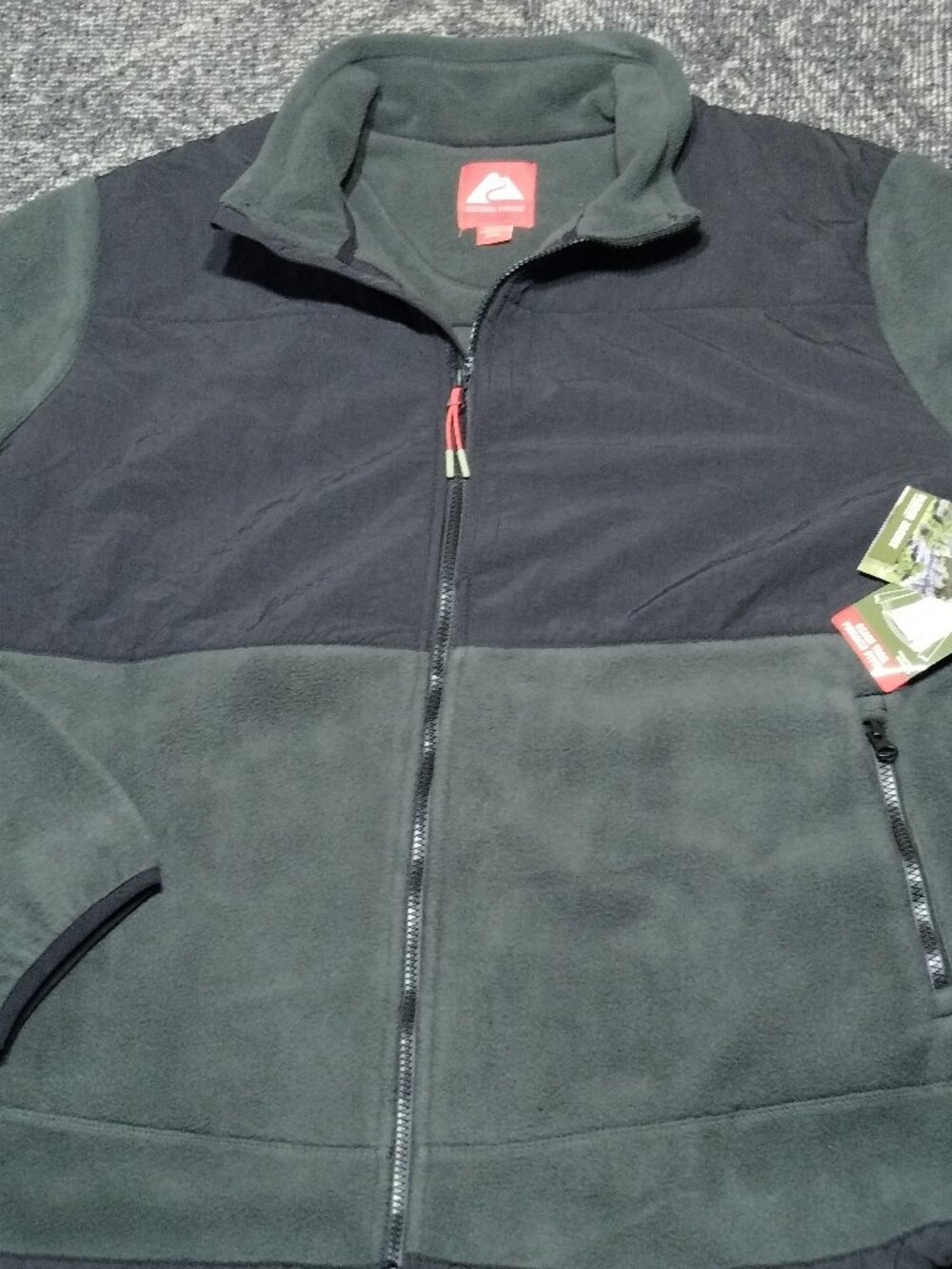 Ozark Trail Men's Mix Media Fleece Jacket Black Hunter Green Full Zip Collar XXL